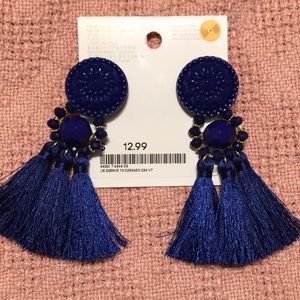 Blue shag button earrings